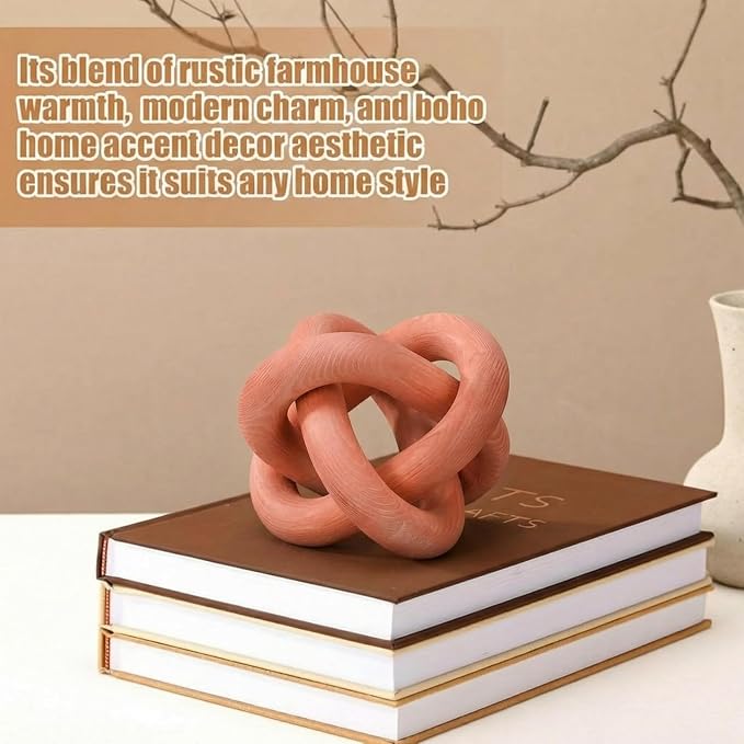 Yalikop 3 Link Wood Knot Decor Rustic Home Décor Accents Hand Carved Coffee Table Decoration, Boho Chain Link Decoration, Modern Shelf, Rustic Objects for Home Living Room Bedroom(Orange) - Image 3