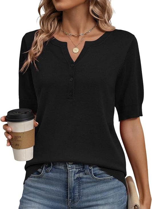 Zeagoo Women's Short Sleeve Sweater 2026 Spring Summer Tops Lightweight Casual V Neck Sweaters Dressy Work Blouses Clothes by Zeagoo