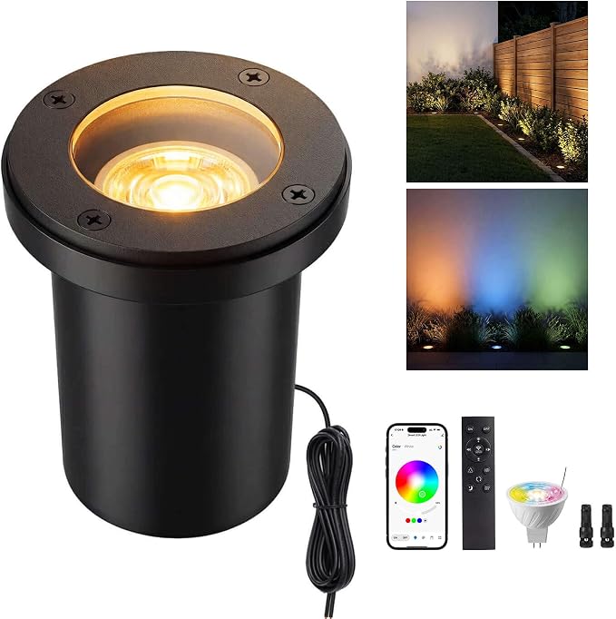 Smart RGBCW Outdoor In-Ground Well Light, 12V Low Voltage Landscape Lighting with App & Remote Control, Replaceable Bulb for Yard, IP65 Waterproof, Transformer and Wire Not Included, 1 Pack by Varmtalys