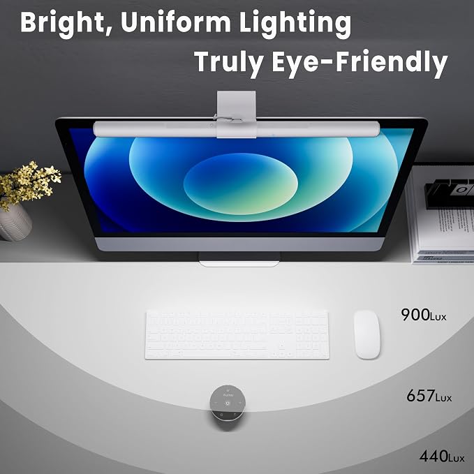 Quntis Monitor Light Bar Pro White, Eye-Care No Glare USB Computer Lamp, Stepless Dimming & Auto-Dimming Brightness, Dual Control, Modern Aesthetic Space Saving Desk Accessories Office Gaming Reading - Image 4