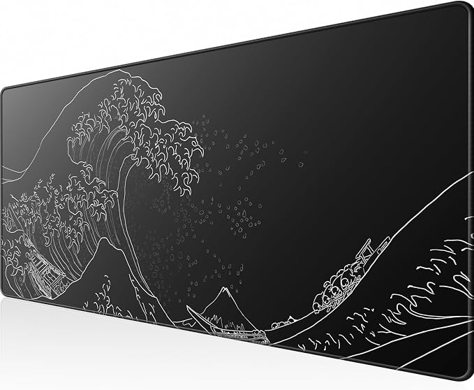 KTRIO Large Gaming Mouse Pad, Desk Mat, 31.5 x 11.8 in, Kanagawa Wave, XL | Smooth Micro-Weave Surface, Artistic Pattern Design, Non-Slip Rubber Base, Durable Stitched Edges, Office & Home Use by KTRIO
