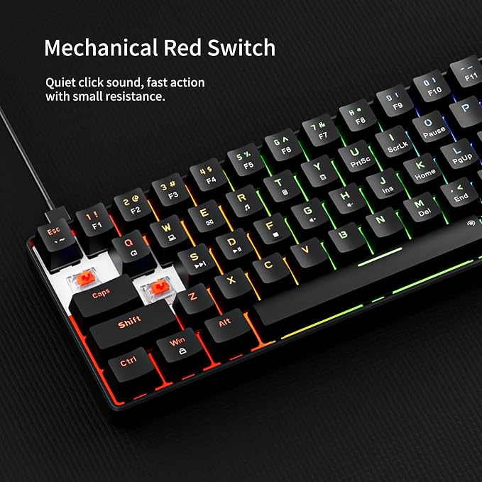 Newmen GM611 Mechanical Keyboard,LEDBacklit Wired Gaming Keyboard RedSwitch | Compact Portable,Mini 61 Keys,LED Backlit,60 Percent Mechanical Keyboard,Black Keycaps,Windows Laptop PC,Linear Red Switches - Image 5