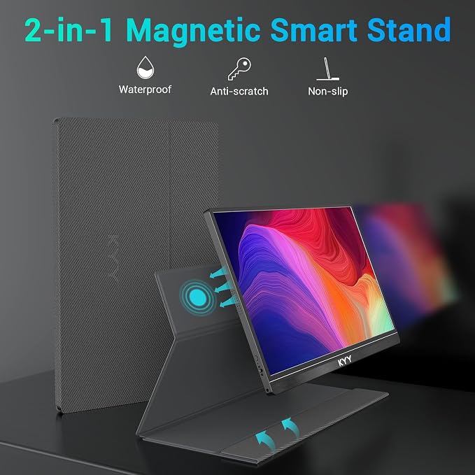 KYY Portable Monitor 15.6'' FHD 1080P USB C HDMI Gaming Monitor Ultra-Slim IPS Display w/Smart Cover & Speakers, Plug&Play, External Monitor for Laptop PC Phone Mac Xbox PS4 - Image 8