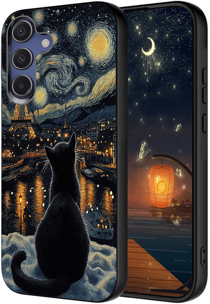 Designed for Galaxy S25 FE Phone Case,Slim Silicone Shockproof Protective Case for Galaxy S25 FE 6.7 inch,Eiffel Tower with Cat Scene by Unknown
