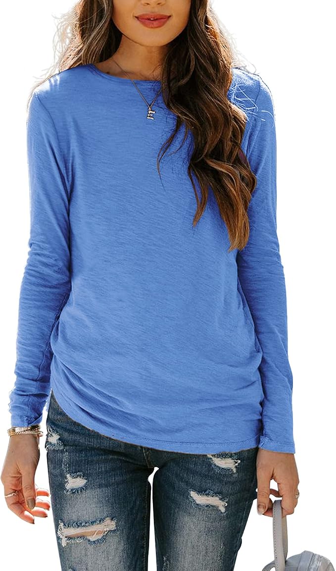 Sherosa Womens T Shirts Long Sleeve Crew Neck Shirts Basic Tee Tops Blouse - Image 2