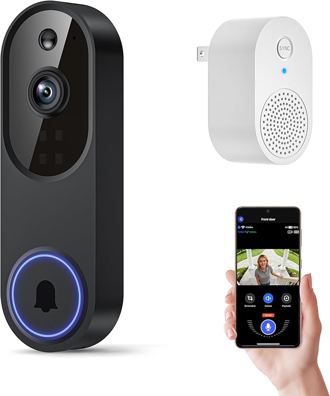 Orbitell 1080p Wireless Wi-Fi Video Doorbell Camera with Two Way Audio, Night Vision, Cloud Storage, Smart AI Motion Detection, Support 2.4GHz Wi-Fi only by Unknown