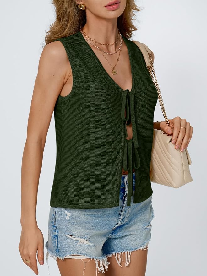 LILLUSORY Womens Tie Front Tops Vacation Sweater Vest | Bohemian Style, Beach Resort Wear, Concert Western Outfits, Crochet Tops, Vacation Outfits, Cute Y2k Sleeveless 2026 - Image 3