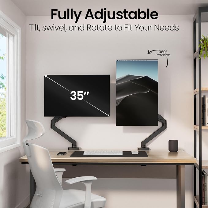 EVEO Premium Single Monitor Arm 14"–34", Adjustable Gas Spring Monitor Mount, Single Arm Desk Mount for 34 Inch Computer Screens, VESA Compatible Stand with Clamp and Grommet Base – Black - Image 4