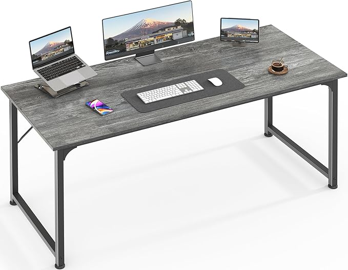 Huuger Computer Desk, 55 Inch Home Office Desk, Gaming Writing Work from Home Study Desk, Large Legroom, Sturdy Metal Frame, Modern Simple, Grey by Huuger