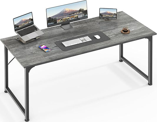 Huuger Computer Desk, 55 Inch Home Office Desk, Gaming Writing Work from Home Study Desk, Large Legroom, Sturdy Metal Frame, Modern Simple, Grey by Huuger