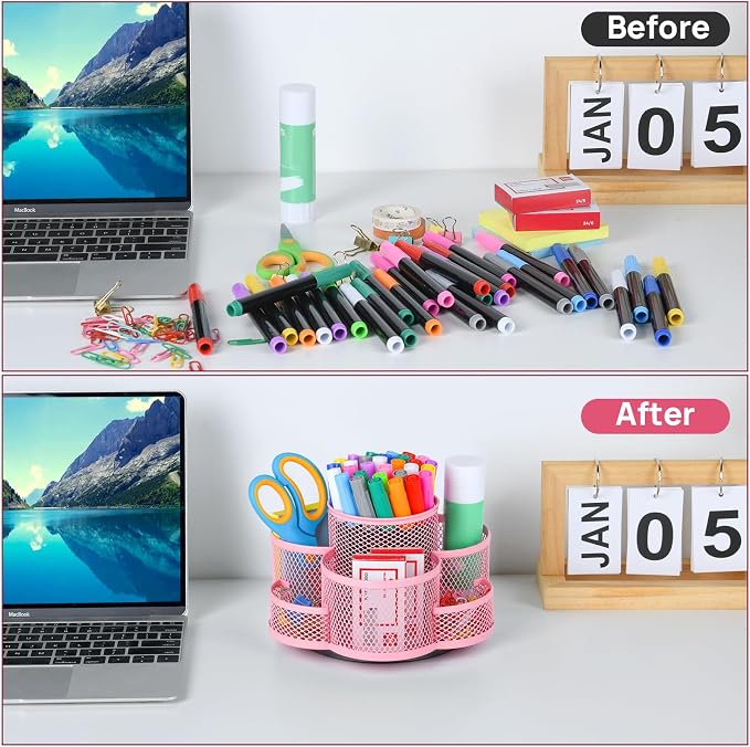 Topwey Pink Pen Holder for Desk, Rotating Pencil Holder, Cup Holder for Desk Office, Pen Organizer - Image 5