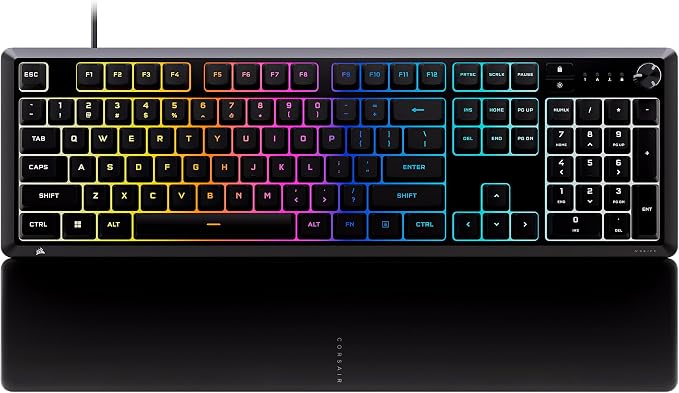 Corsair Skiff 100 Quiet RGB Wired Membrane Gaming Keyboard – QWERTY US, IP53 Spill & Dust Resistant, Responsive Keys, Media Dial – Black by Unknown