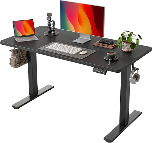 TIQLAB Standing Desk 47 x 24 inch, Electric Height Adjustable Desk with Splice Board, Stand Up Desk, Sit Stand Computer Desk for Home Office, Black Frame/Black Top by TIQLAB