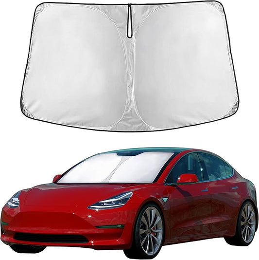 EcoNour Windshield Sun Shade Compatible for Tesla Model 3 & Model Y Juniper 2017-2024 2025 2026, Sun Visor for EV Front Window Sunshade, Foldable Heat & UV Protector, Car Accessories by EcoNour