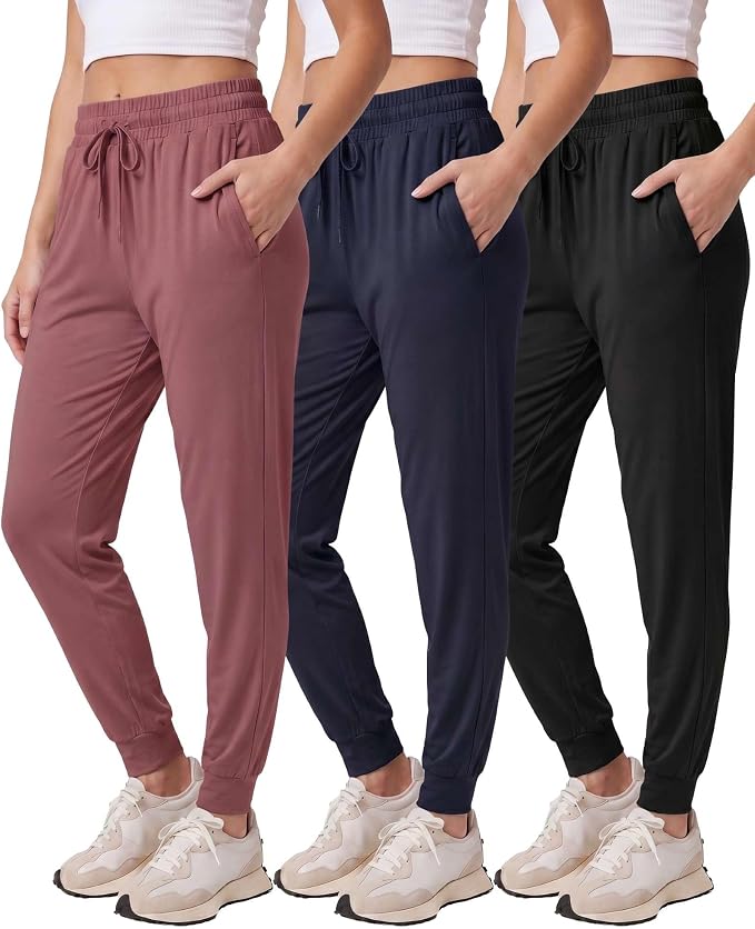 3 Pack Women's Lounge Joggers Sweatpant Active Athletic Yoga Workout Pocket | Available in Plus Size, Ladies Casual, Drawstring Gym Pants, Sleep Bottoms, Hiking, Running, Fitness, Exercise, Pajama, Soft by RealEssentials