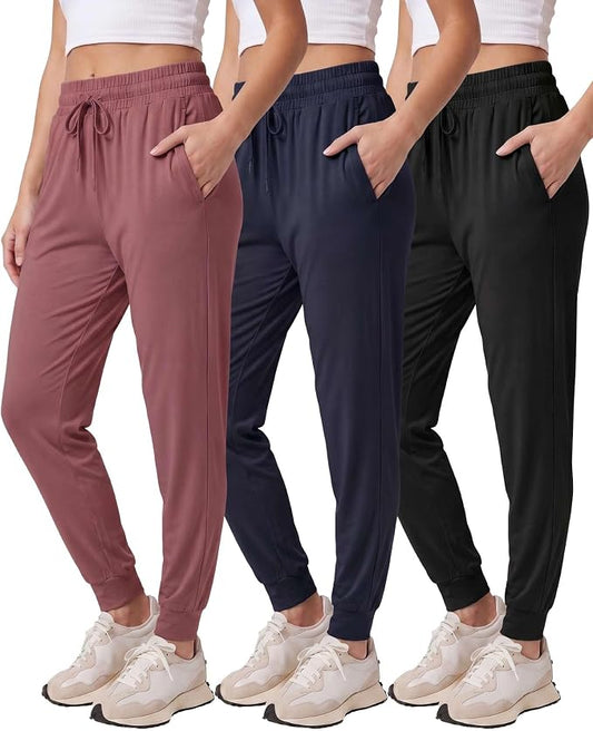 3 Pack Women's Lounge Joggers Sweatpant Active Athletic Yoga Workout Pocket | Available in Plus Size, Ladies Casual, Drawstring Gym Pants, Sleep Bottoms, Hiking, Running, Fitness, Exercise, Pajama, Soft by RealEssentials