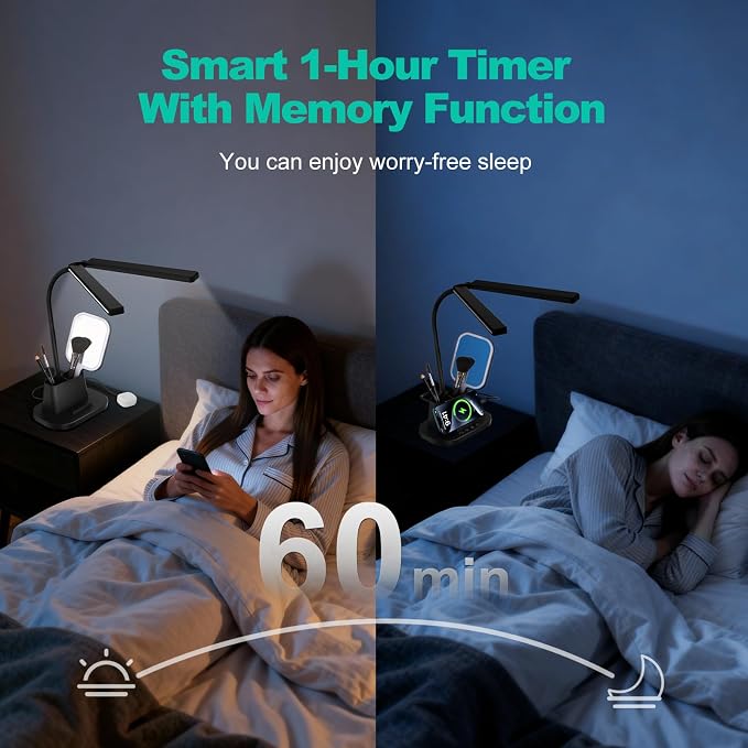 Desk Lamp with USB-C Charging Port and Organizer Base, LED Desk Light with Pen Holder, Phone Stand, 25 Lighting Modes, Flexible Gooseneck Touch Lamp for Home Office, Study Desk, College Dorm Room - Image 6