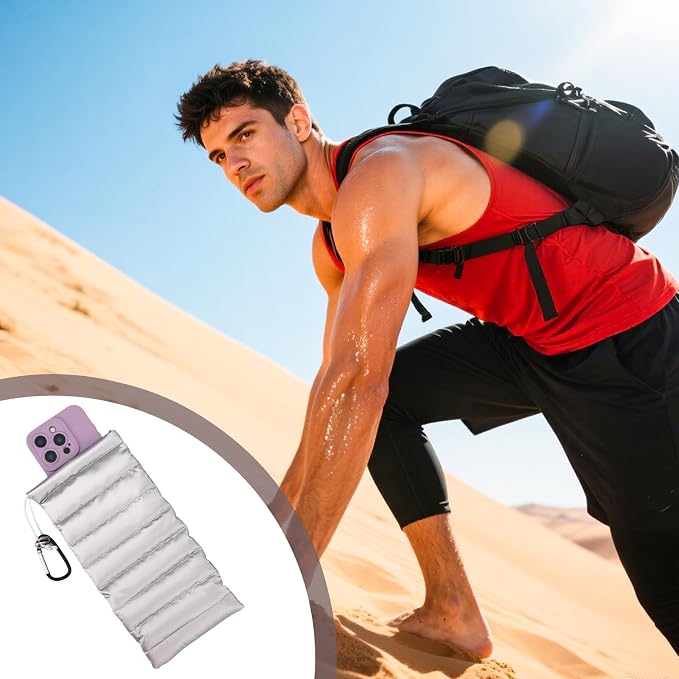 Lyreh Thermal Phone Pouch, Down Cotton Warm Phone Case Cover Bags Prevents Freezing & Overheating Protector Cellphone Pouch with Carabiner for Outdoor Camping Hiking Skiing (Silver) - Image 6