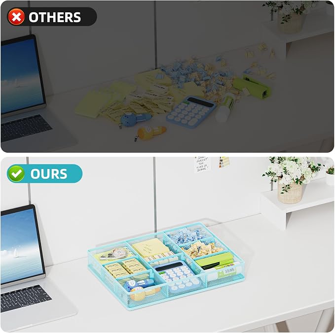 Marbrasse Desk Drawer Organizer, Metal Mesh Drawer Organizer Tray with 5 Adjustable Compartments,Desk Organizers and Accessories for Home,Office,Kitchen,Makeup,Vanity (Blue) - Image 6