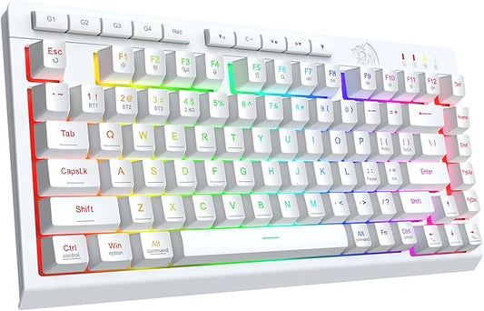 Redragon Wireless Gaming Keyboard, Portable 75% Compact,RGB Backlit, White | Bluetooth/2.4GHz/USB-C Wired, Mini Quiet Macro Membrane Keyboard, Rechargeable 4000mAh Battery, Anti-Ghosting for Win/MAC by REDRAGON