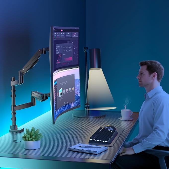 WALI Dual Monitor Mount for Ultrawide Heavy Duty Curved Monitor Stacking, Dual Monitor Arms Fits 13-49 Inch for Ultrawide Screens up to 44lbs, 49 inch Monitor Arm, Black - Image 9
