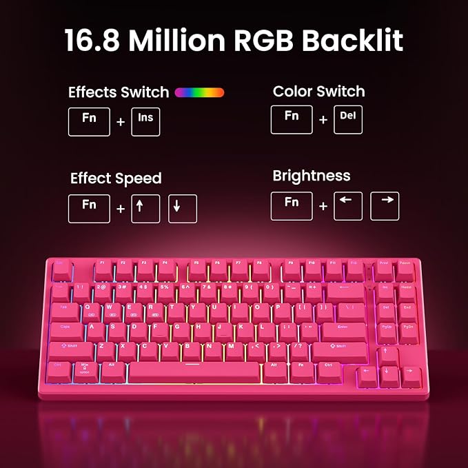Kisnt KN85 Wireless Silent Mechanical Keyboard, 75% Layout, Bluetooth/2.4GHz/USB-C, Custom RGB Backlit, Hot Swappable, Quiet Typing for Windows/Mac/PC (Berry Red) - Image 4
