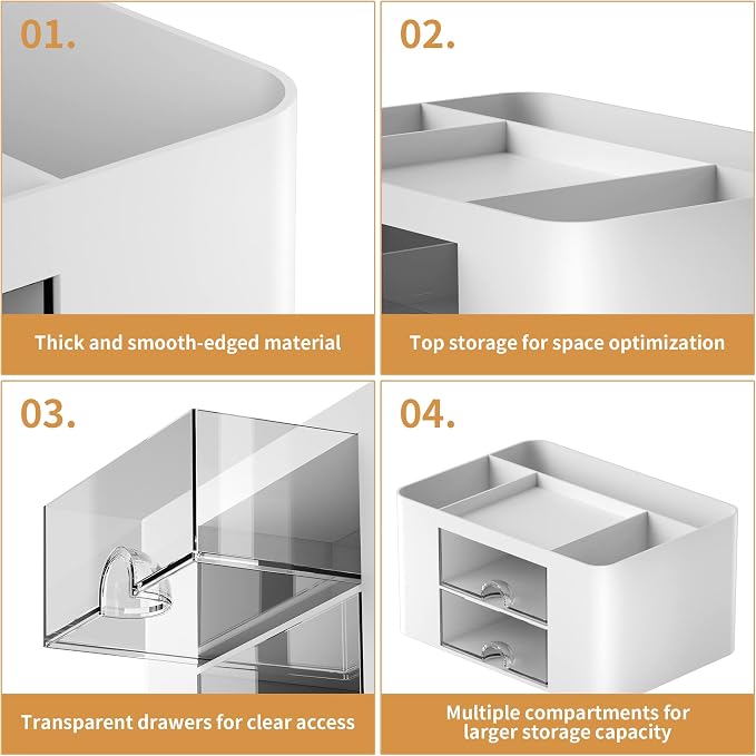 Marbrasse Pen Organizer with 2 Drawer, Multi-Functional Pencil Holder for Desk, Desk Organizers and Accessories with 5 Compartments + Drawer for Office Art Supplies (White) - Image 6