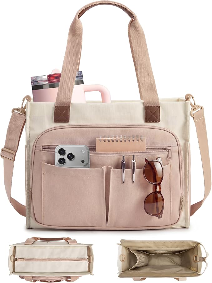BAGSMART Small Tote Bag for Women, 13'' Laptop Canvas Work Bag with Zipper | 30oz/40oz Tumble & 11 Pockets Travel Tote, Teachers/Nurses, Lightweight Canvas or Water-Resistant Puffer Taslon Crossbody Bag by BAGSMART