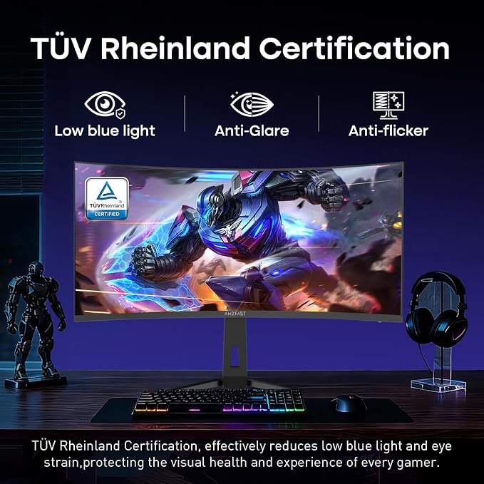 Amzfast 34 Inch Curved Monitor 240Hz UWQHD (3440x1440) Gaming Monitor, 1ms G-SYNC Compatible, 1500R, PIP/PBP, HDR400, 96% DCI-P3, Tilt/Swivel/Height Adjustable, TÜV Rheinland, HDMI 2.1, AMZG34C8 Pro - Image 8