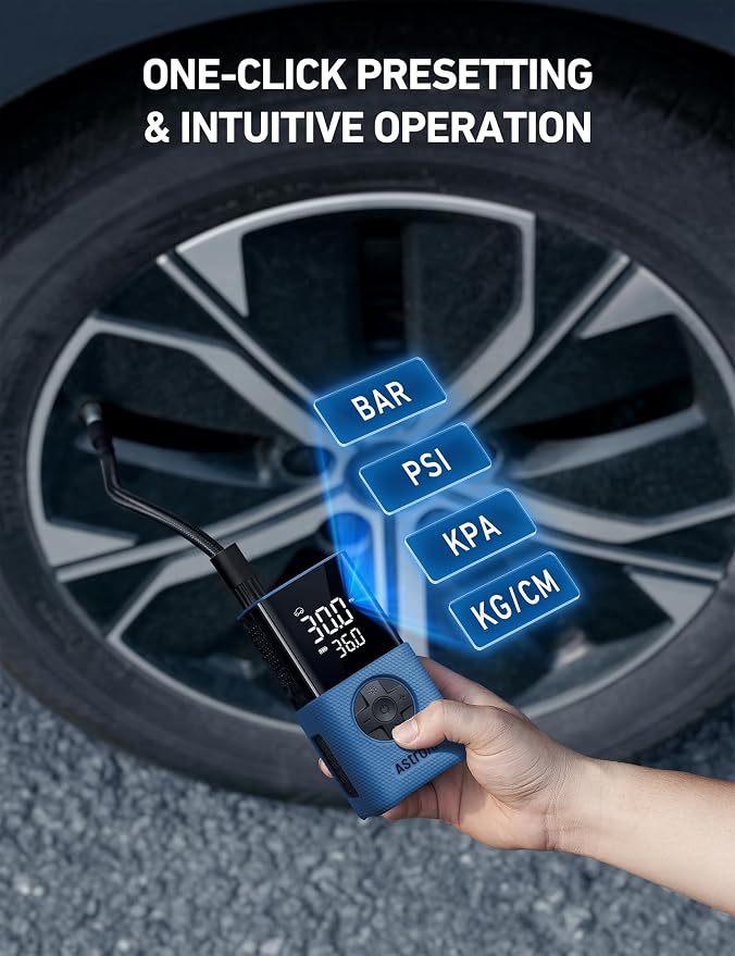 AstroAI L7S Tire Inflator Portable Air Compressor Cordless with Digital Pressure Gauge, 150 PSI LED Light Bike Air Pump with Fast Inflation & Auto Shut-Off for Car Tires,Motorcycles,Bikes,Balls,Blue - Image 8