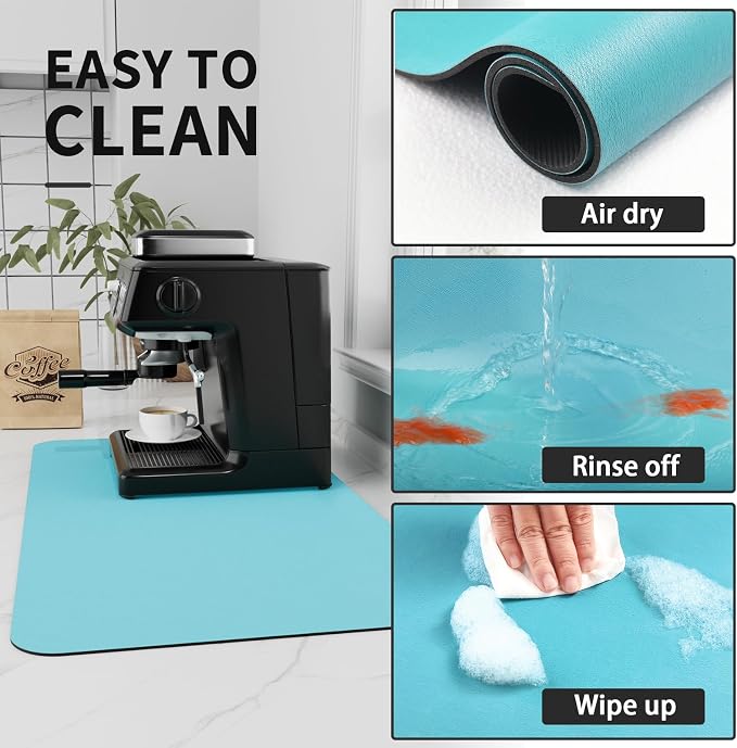 HotLive Coffee Mat - Absorbent Hide Stain Rubber Backed Dish Drying Mat for Kitchen Counter - Bar Mats for Countertops Accessories Fit Under Coffee Maker Espresso Machine - Image 4