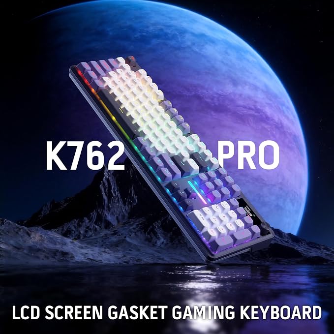 Redragon K762 PRO Wireless 104-Key Gasket Gaming Keyboard, Screen & Knob | Easy-Control LED Info Display, 0-Delay Tri-Mode, Cushioned 5-Layer Noise Dampening for Creamy Thocky Sound, Full-Size 104-Key - Image 9