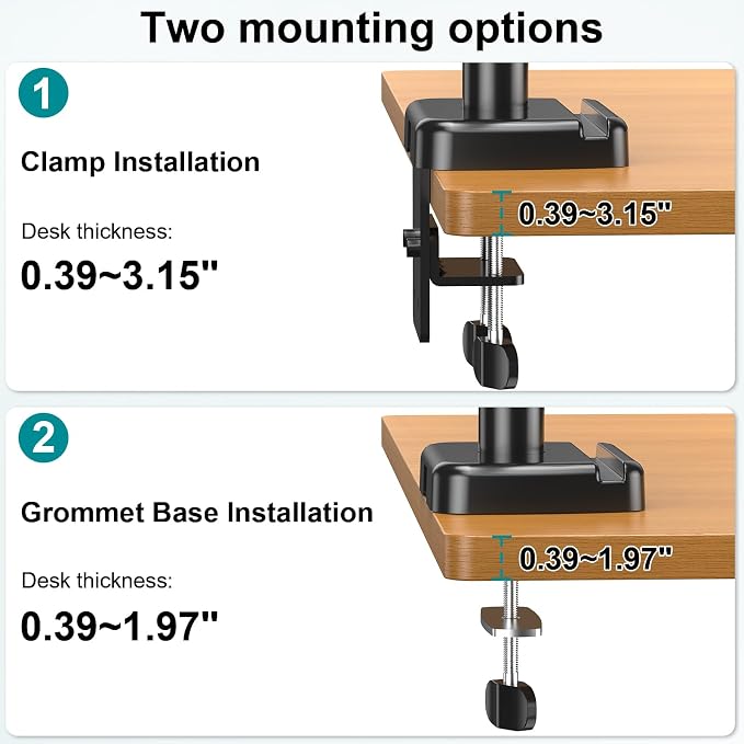 MOUNT PRO Triple Monitor Mount for 13-27 inch Screens, 3 Monitor Desk Mount, Height Adjustable Triple Display Stand, Full Motion Three Computer Arm Hold up to 17.6lbs Each, VESA 75x75, 100x100 - Image 8