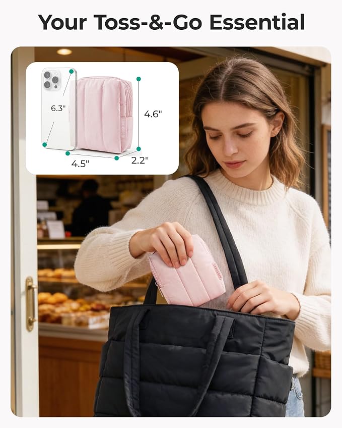 BAGSMART Small Makeup Bag for Women with Slip-in Pocket, Black | For Purse, Toiletry Pouch, Puffy Padded Mini Cosmetics Bag, Travel Essentials, Cute Make Up Pouch with Slip-in Pocket - Image 3