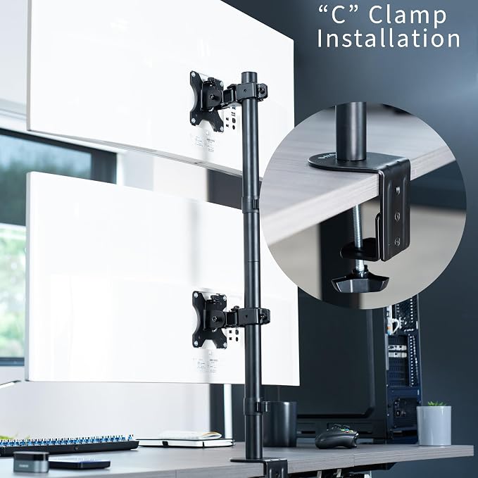 VIVO Dual Vertically Stacked Ultra-Wide Monitor Desk Mount, Extra Tall Heavy Duty Adjustable Stand for 2 Ultrawide Screens up to 45 inches, 25 lbs Per Screen Capacity, Black, STAND-V200R - Image 7