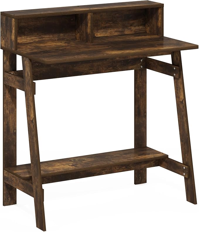 Furinno Simplistic Desk, 32" Wide Gaming Desk with Monitor Stand, A Frame Computer Desk with Shelf, Office Desk for Home Office, Bedroom, Study Room, Dorm, Amber Pine - Image 5