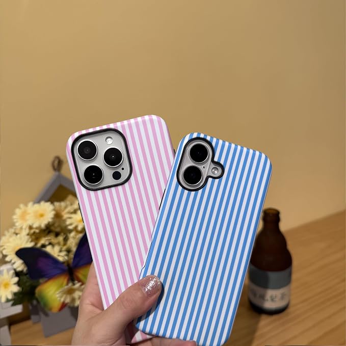 for iPhone 16 Pro Max Case Striped Cute Aesthetics Phone Case Trendy Protective Shockproof Cover for iPhone 16 Pro Max Pink White - Image 4