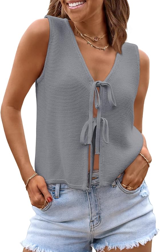 LILLUSORY Womens Tie Front Tops Vacation Sweater Vest | Bohemian Style, Beach Resort Wear, Concert Western Outfits, Crochet Tops, Vacation Outfits, Cute Y2k Sleeveless 2026 by Lillusory