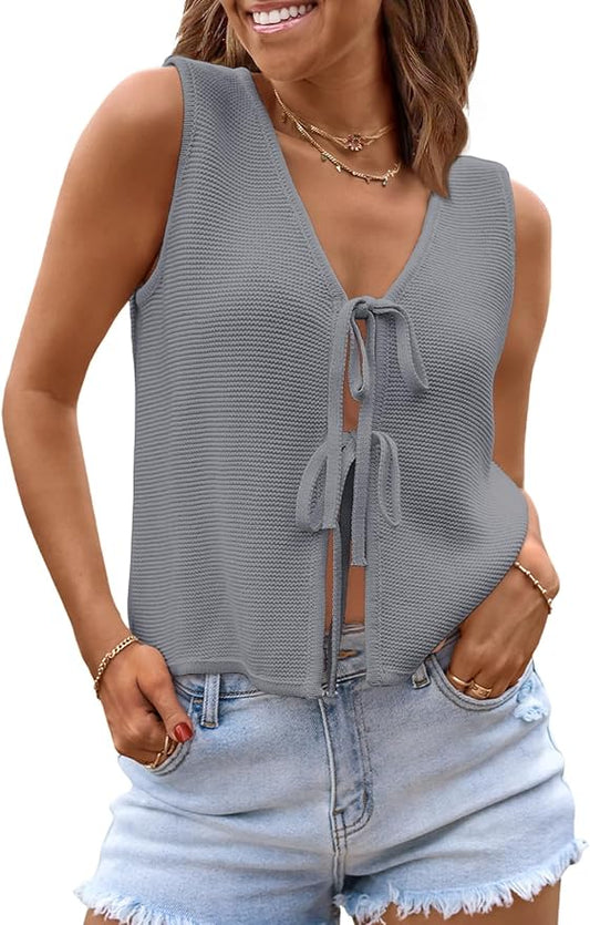 LILLUSORY Womens Tie Front Tops Vacation Sweater Vest | Bohemian Style, Beach Resort Wear, Concert Western Outfits, Crochet Tops, Vacation Outfits, Cute Y2k Sleeveless 2026 by Lillusory