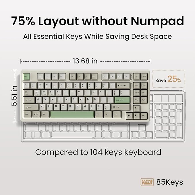Kisnt KN85 Wireless Mechanical Keyboard, 75% Layout, Bluetooth/2.4GHz/USB-C, Custom RGB Backlit, Hot-Swappable Linear Switch, Creamy Sound for Gaming/Typing (Industrial Gray) - Image 3