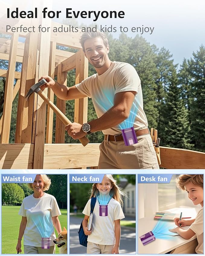 Clip on Fan for Shirt Belt Hip Pants-Compact Portable Waist Fan Rechargeable Long Lasting,Wireless Personal Body Fans that Blow Cold Air,Necklace Lanyard Cool Gadgets for Work Traveling Outdoor Purple - Image 5