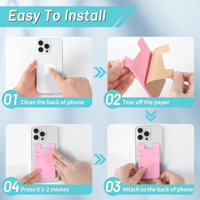SHANSHUI Phone Pocket, Stick on Wallet Credit Business Card Holder for Back of Phone Pocket Compatible for iPhone, Android and Every Smartphones (Black,White,Pink/3pcs) - Image 4