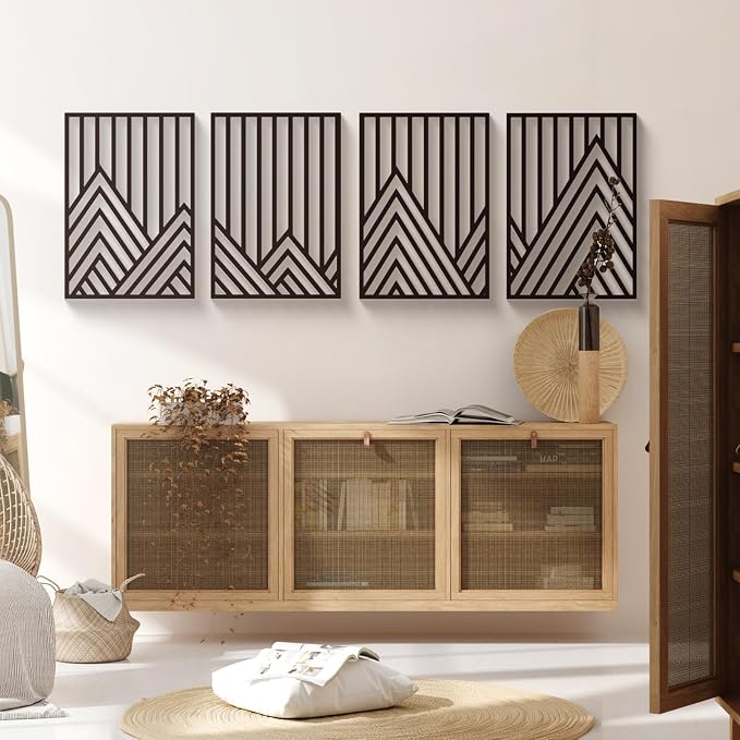 Glamativity 4 Pack Black Abstract Metal Wall Art, Minimalist Décor Single Line Art Wall Décor, 3D Textured Metal Wall Sculptures, for Living Room Bedroom Bathroom Study Room (Mountain Line, L Size 22.5 x 15.7'') - Image 2