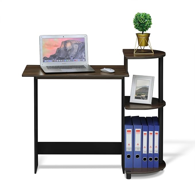 Furinno COMPACT Desk, 28.5" Wide Gaming Desk with Shelves, Computer Desk with Book Shelf, Office Desk for Home Office, Study Room, Dorm, Bedroom, Columbia Walnut - Image 5