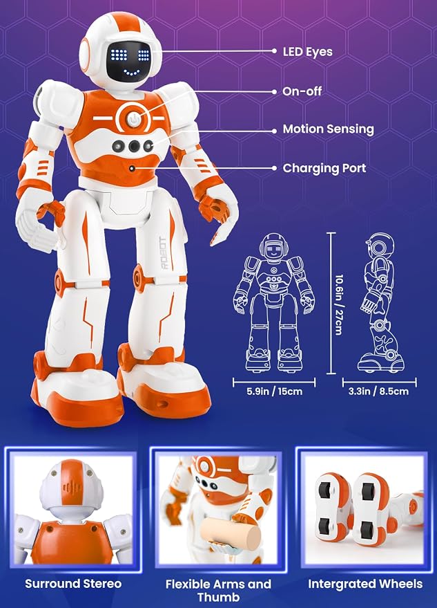 Robot Toys for Kids,Programmable Remote Control Smart Walking Dancing Robot Toy with Gesture & Sensing for Age 4 5 6 7 8 9 10 Year Old Boys Girls for Birthday Present,Orange - Image 2