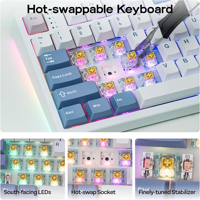 EPOMAKER TH108 PRO Full Size Mechanical Keyboard with Screen & Knob, Wireless Gaming Keyboard with 10000mAh, Creamy Gasket, Hot Swap, Custom Driver, RGB Backlight (White, Sea Salt Silent) - Image 7