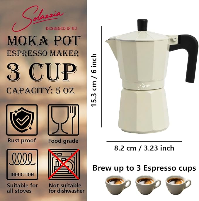3 Cup Stovetop Espresso Maker Italian Moka Pot, Stove Top Cuban Coffee Maker, Greca Mocha Pot(Premium, 5 oz/150ml) - Image 4