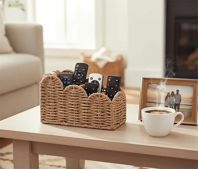 CubesLand Bedside Table Desk Organizer Caddy, Remote Pen&Pencil Holder Cup | Makeup Brush Holder w/Scalloped Perfect for Home, Office Desk, Living Room Table Decor, 3 Slots Neutral - Image 2