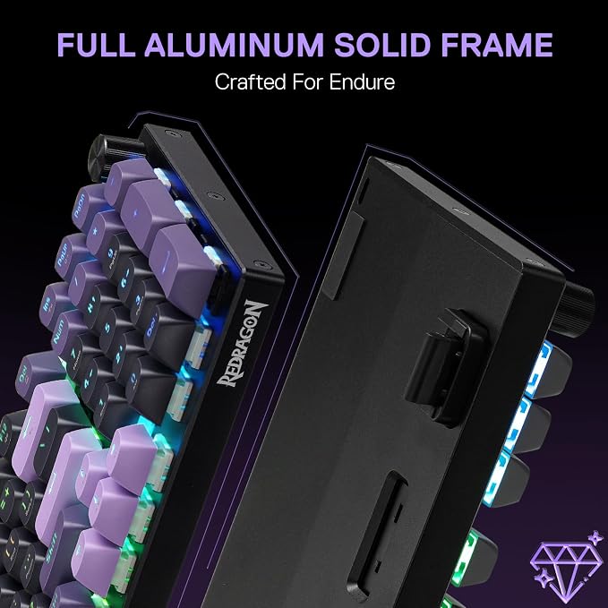 Redragon K740 PRO Wireless RGB Gaming Keyboard, Aluminum Base & Knob, 95% | Rock-Solid Metal Build, Multi-Function Control Wheel, Creamy Custom Switch, Swap-Ready Socket, Fade-Resistant PBT Keycap - Image 4
