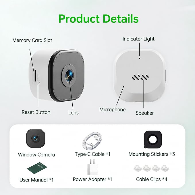 2K Window Camera,2.4G WiFi Indoor Camera for Home Security, AI Color Night Vision, Person & Motion Detection,911 Emergency, US Based Cloud, 24/7 Recording - Image 9
